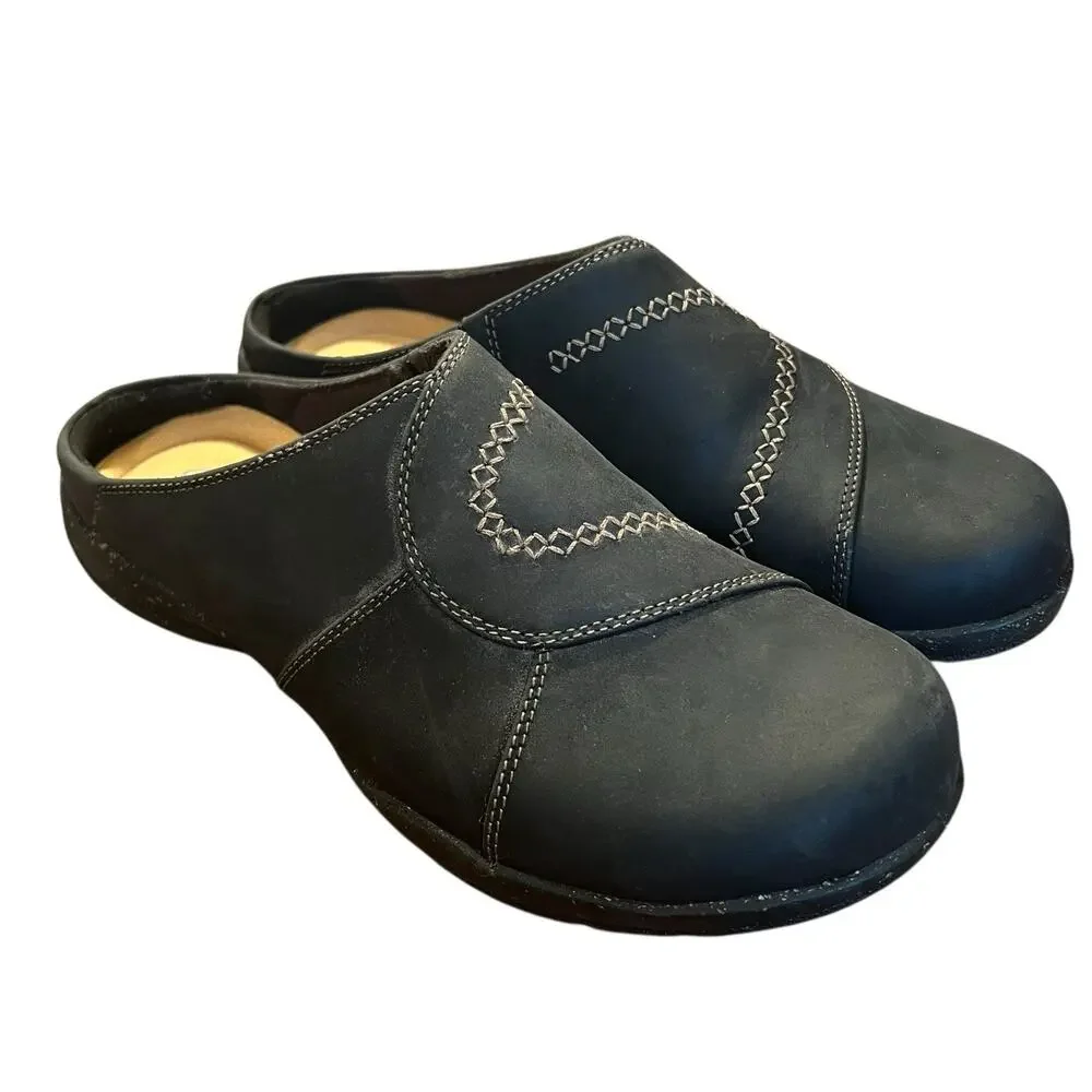 Clarks Roseville Faye Clogs Black Leather Slip On Mules Size 9 Comfort Shoes - Picture 2 of 14